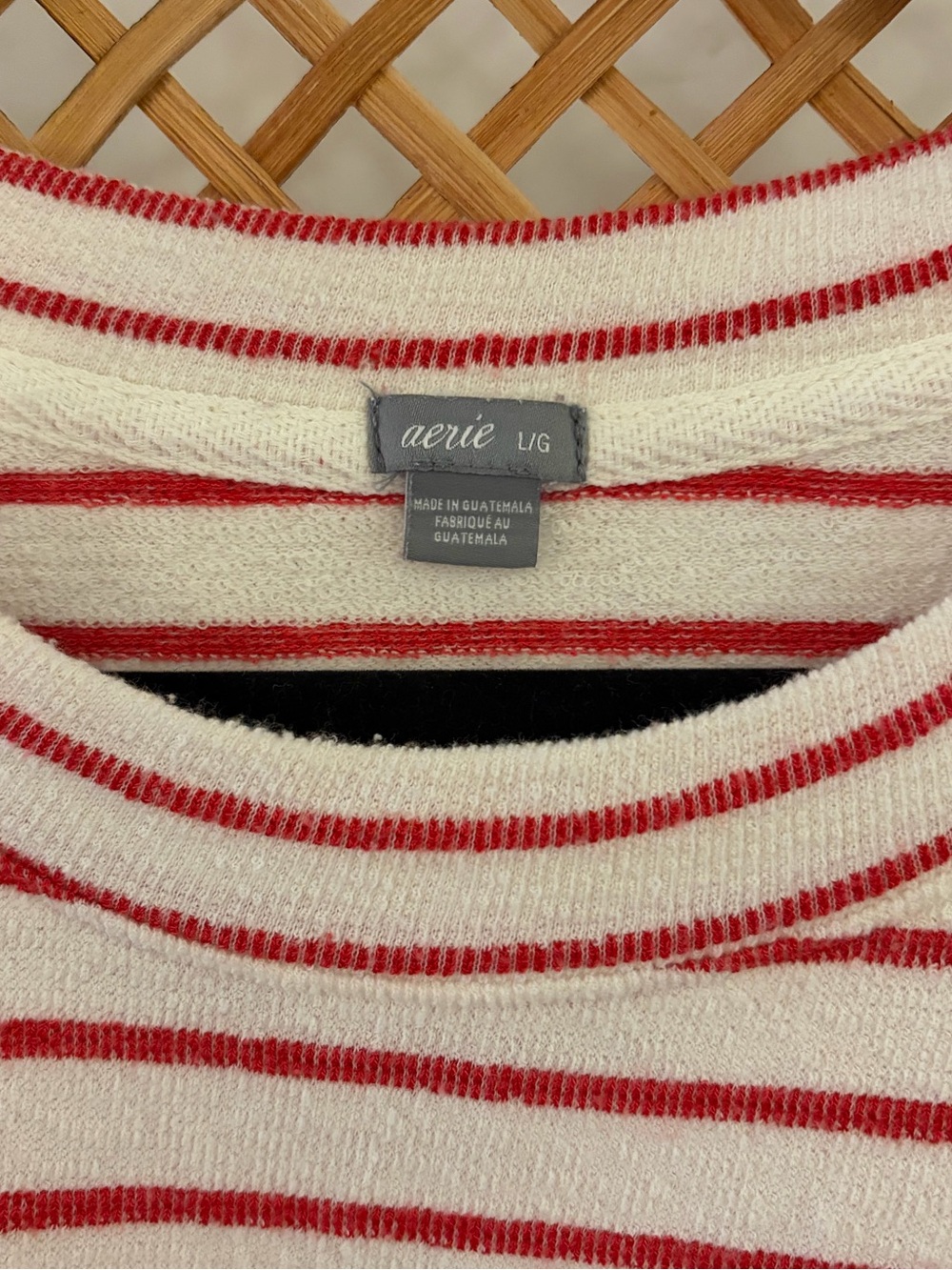 aerie Women’s Red and White Striped Crewneck Lightweight Sweatshirt - Picture 2 of 3